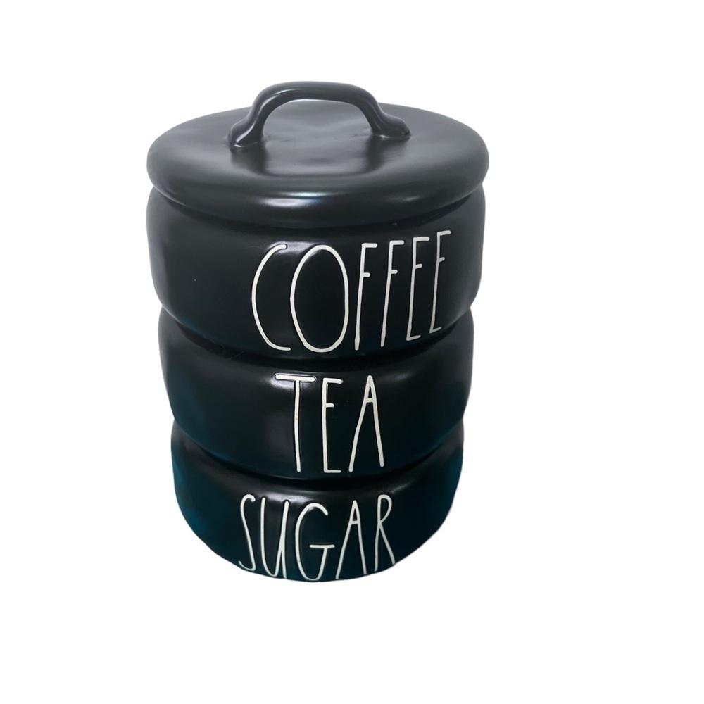 Rae Dunn Black Coffee Tea Sugar Stacker Canister
